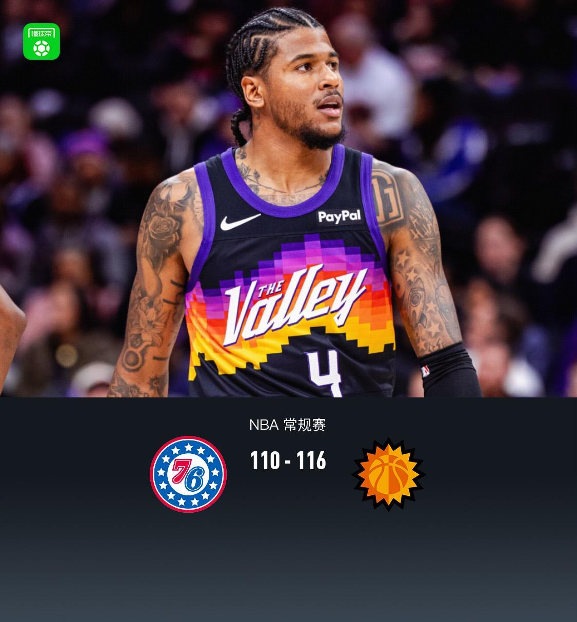 世界杯客户端安装包-太阳116-110力克76人，杰伦-格林复出12分，布克27分